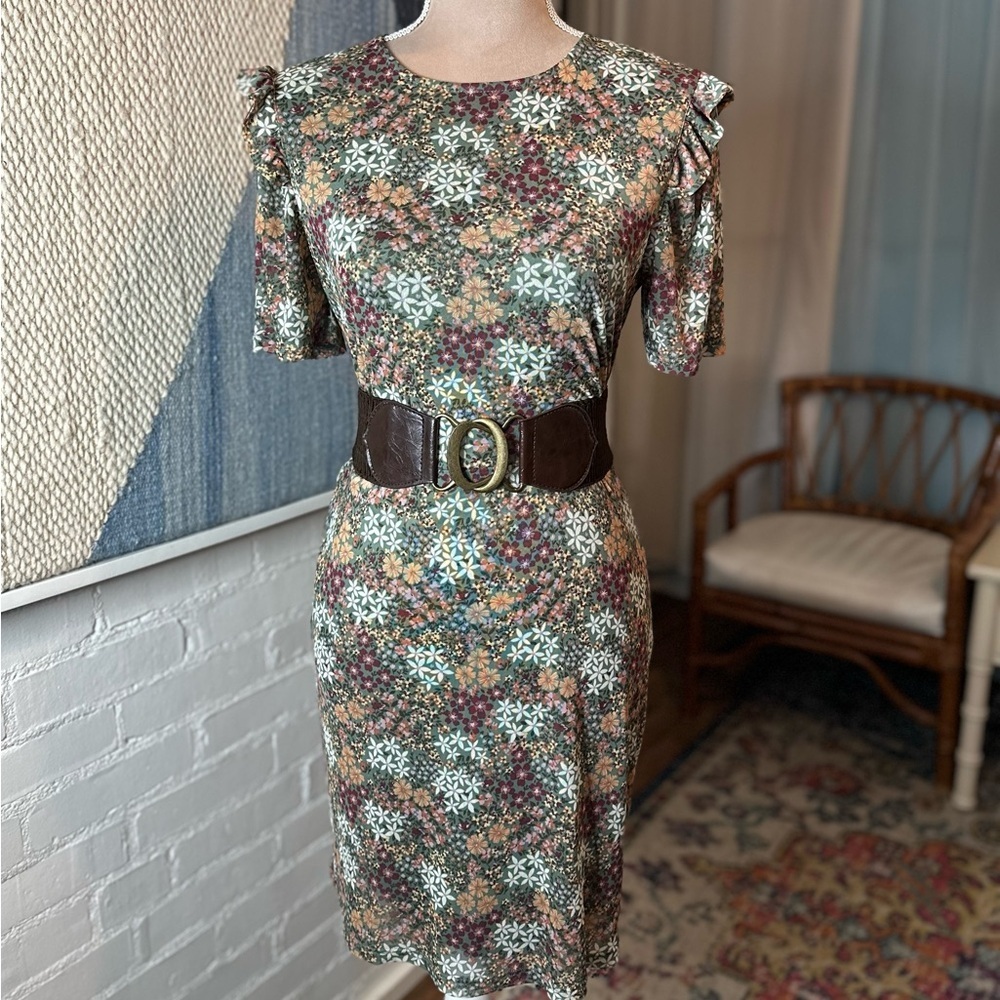 NWT Lavender Moon Green Floral Dress Semi Sheer Top w/Lining